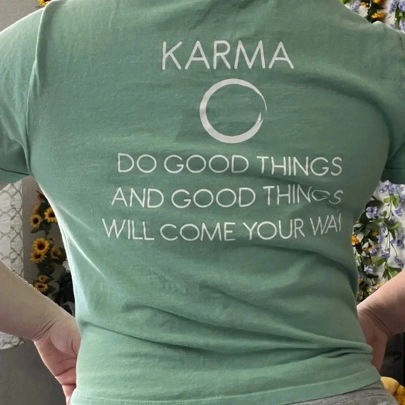 Karma Tops - Karma Unisex XL Teal Graphic T-Shirt Inspirational Quote Design